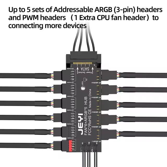 🔥JEYI ARGB PWM 5-Way Fan Hub 12V 4Pin & 5V 3Pin RGB Splitter🆕