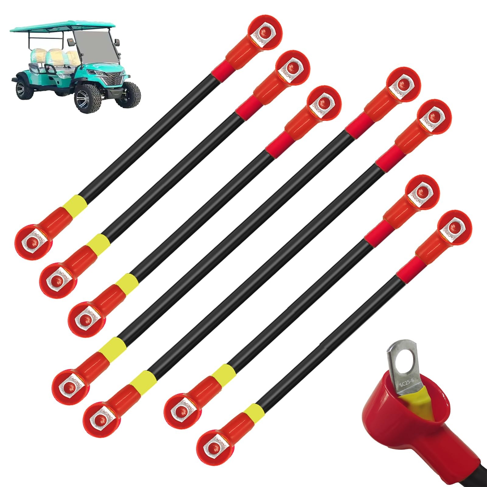 Tengsance Golf Cart Battery Cables for EZGO TXT 1994-Up – 4 AWG 7PCS Pure...