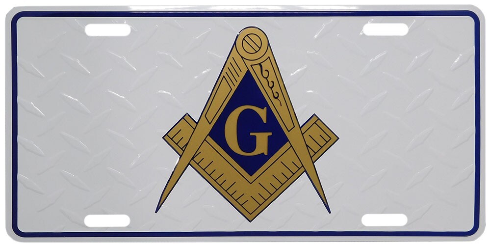 Mason Masonic Freemason White Diamond Deck 6"x12" Aluminum License Plate