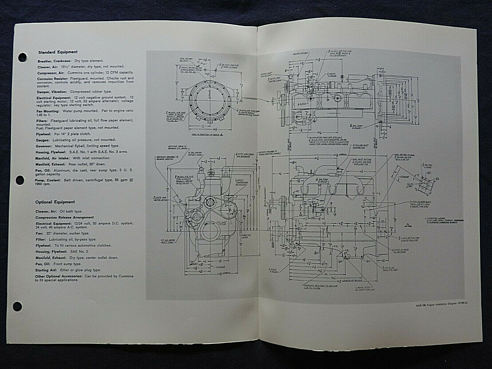 1966 GENUINE CUMMINS "NHE-195 DIESEL ENGINE" SPECIFICATION BROCHURE