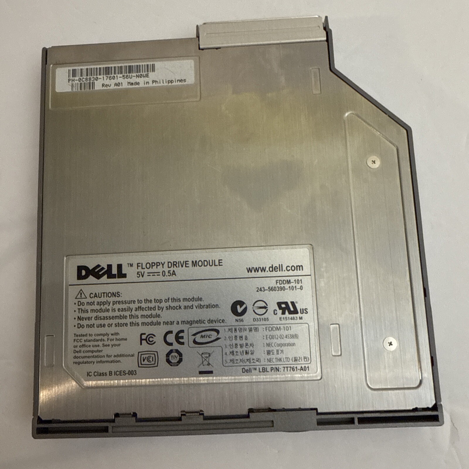 Dell FDDM-101 3.5” Floppy Drive Module 7T761-A01 Latitude Inspiron “Not Tested”