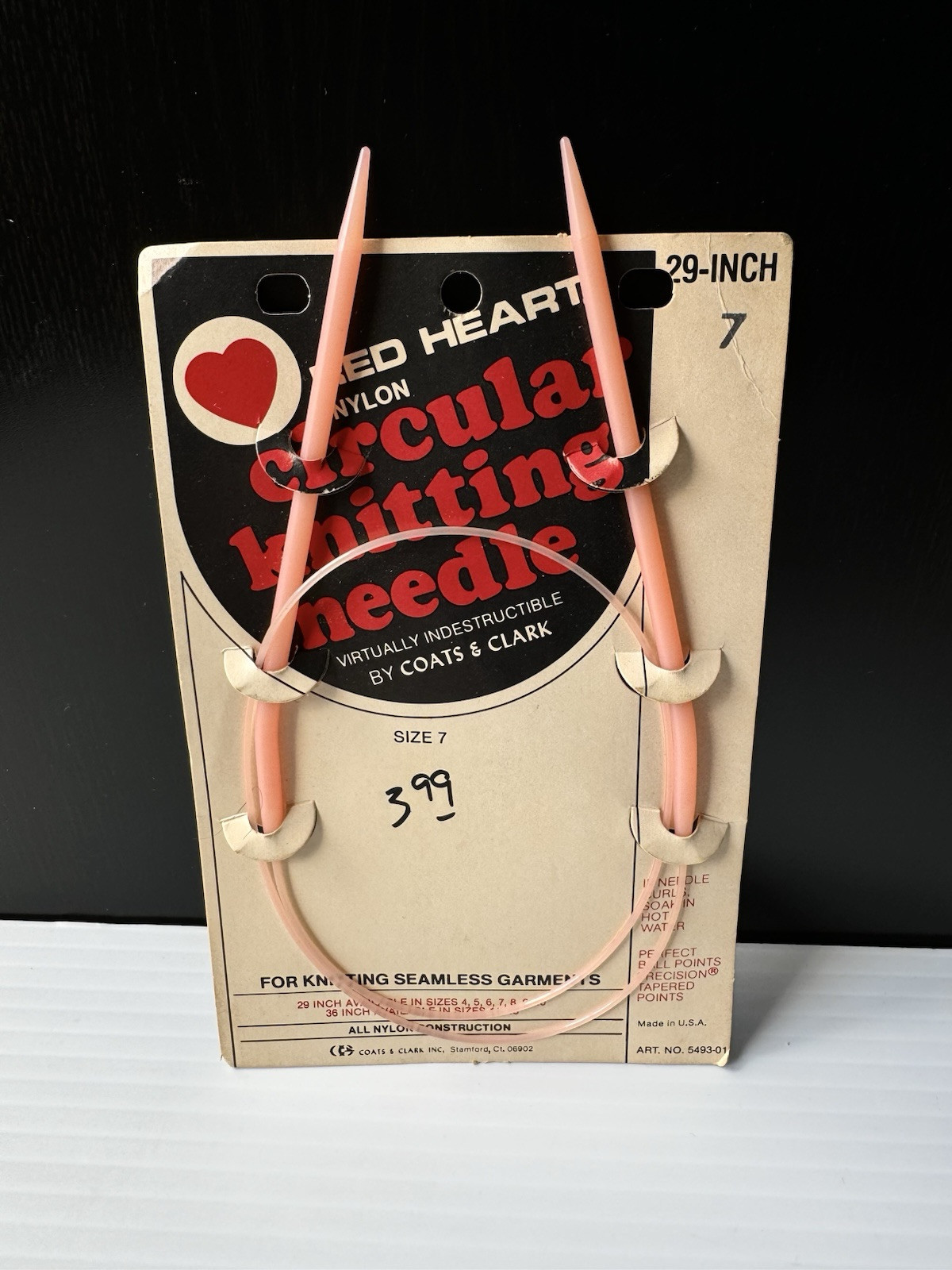 Vtg Red Heart Pink Nylon Circular Knitting Needle 29” Sz 7 #5493 Coats & Clark