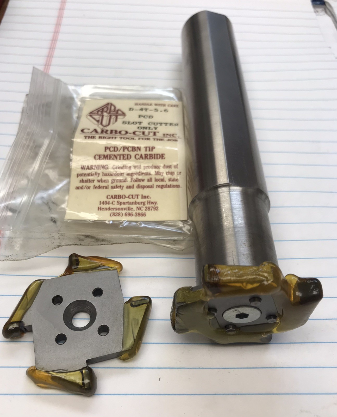 KIT.  1-1/4” X 7” OAL ARBOR & 2 pcs. 2” X 5.6mm 4 TOOTH PCD SLOT CUTTERS. NEW