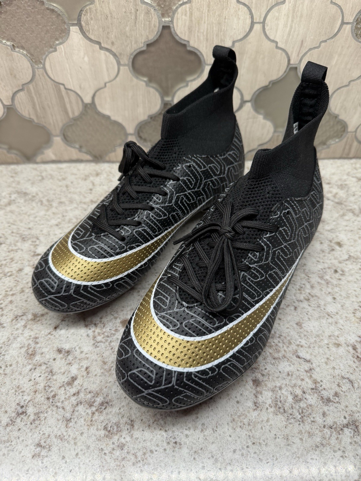 Unbranded Soccer Cleats High Top Ankle Protect Black Gold Logo New Size 37(US 5)