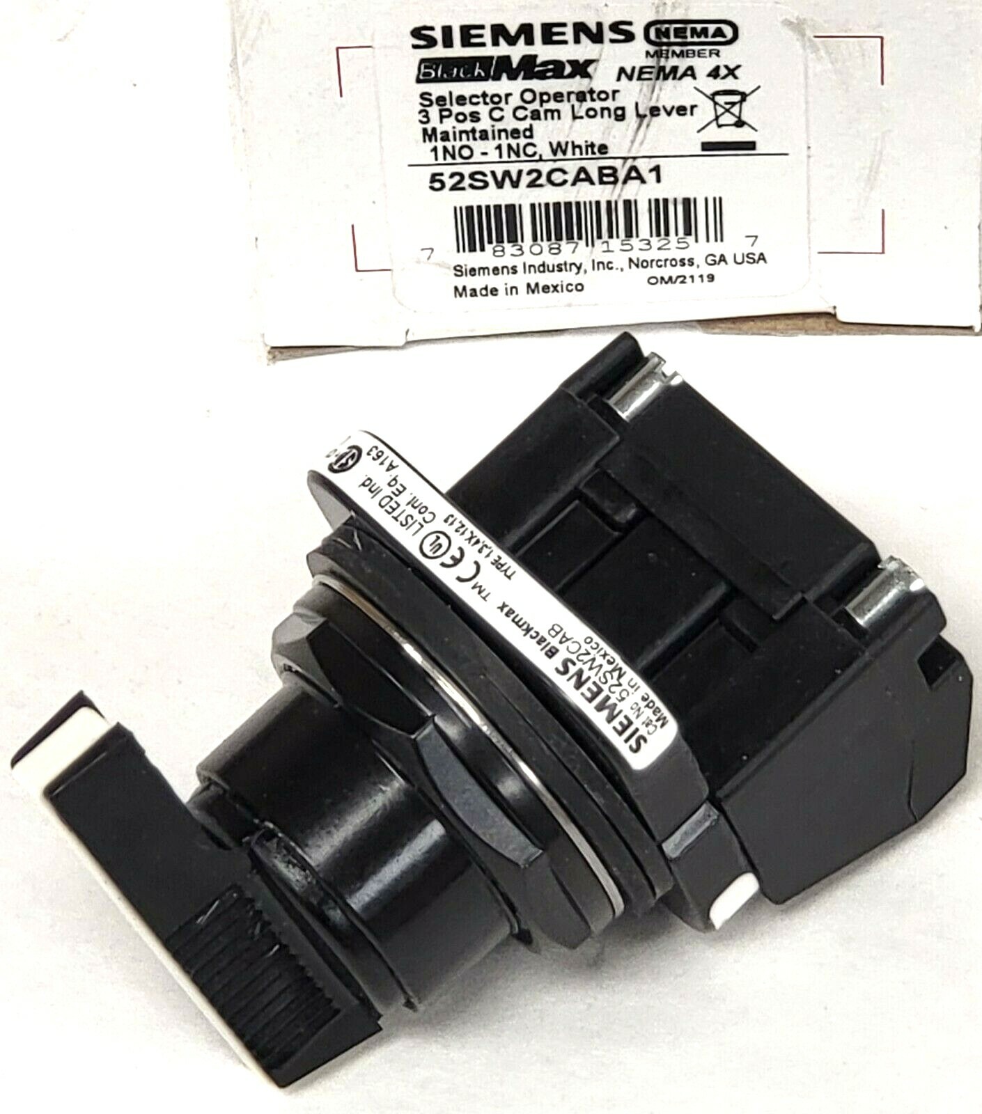 NEW Siemens 52SW2CABA1 3Pos C Cam Long Lever Maintained Selector Operator Switch