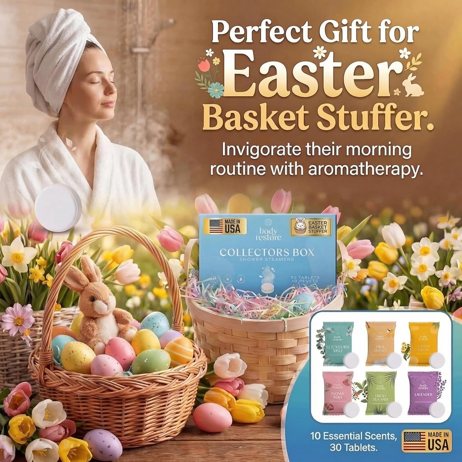 Body Restore Shower Steamers Aromatherapy 30 Pack – Easter Basket Stuffers, E...