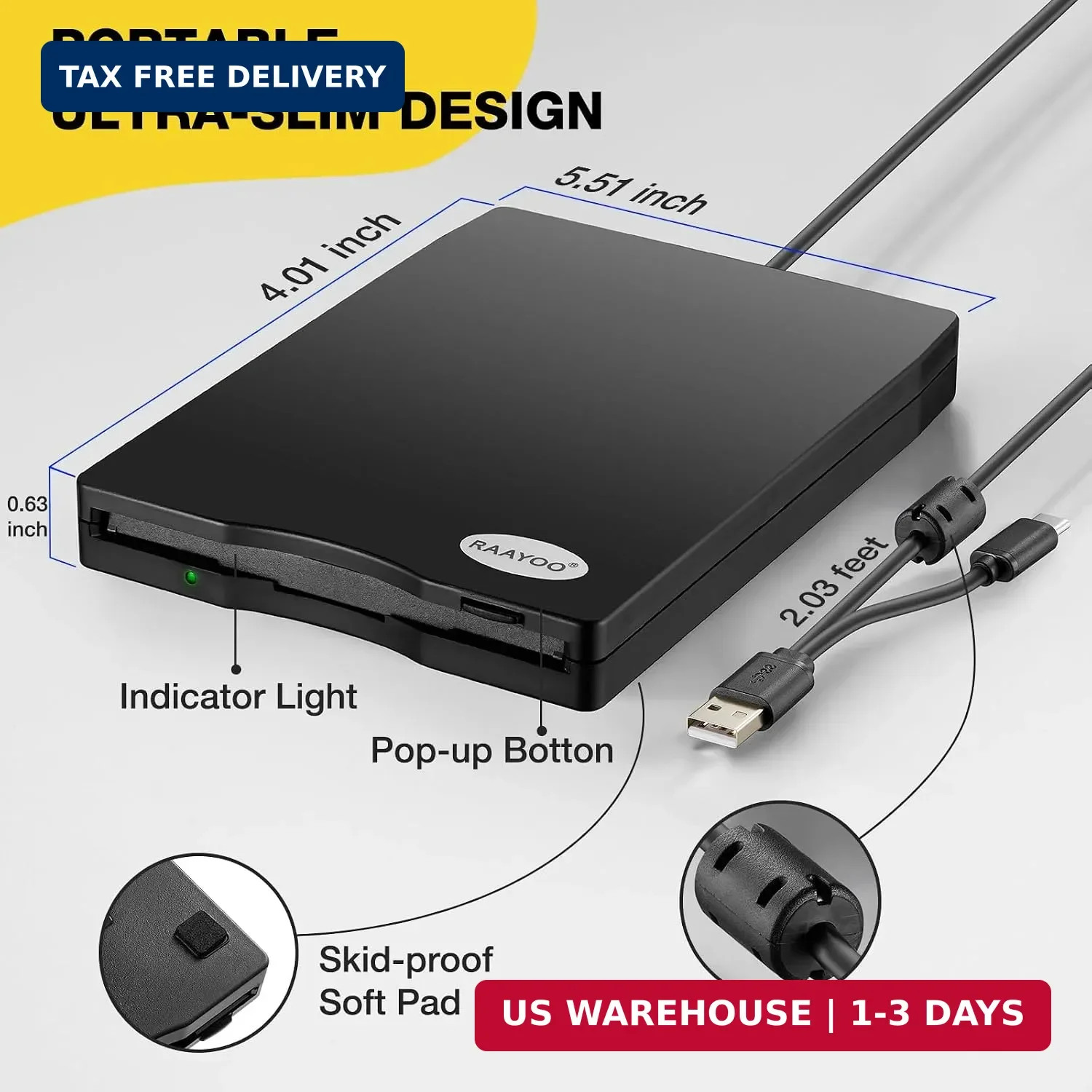 Share RAAYOO Floppy Disk Reader USB Type A/C Black