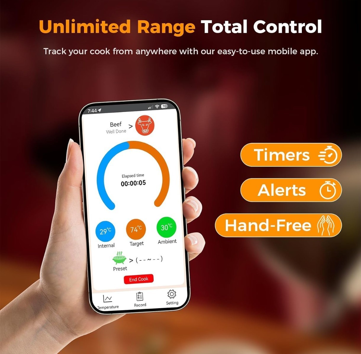 Smart Wireless Meat Thermometer, Digital Cooking Thermometer for Kitchen, Grill