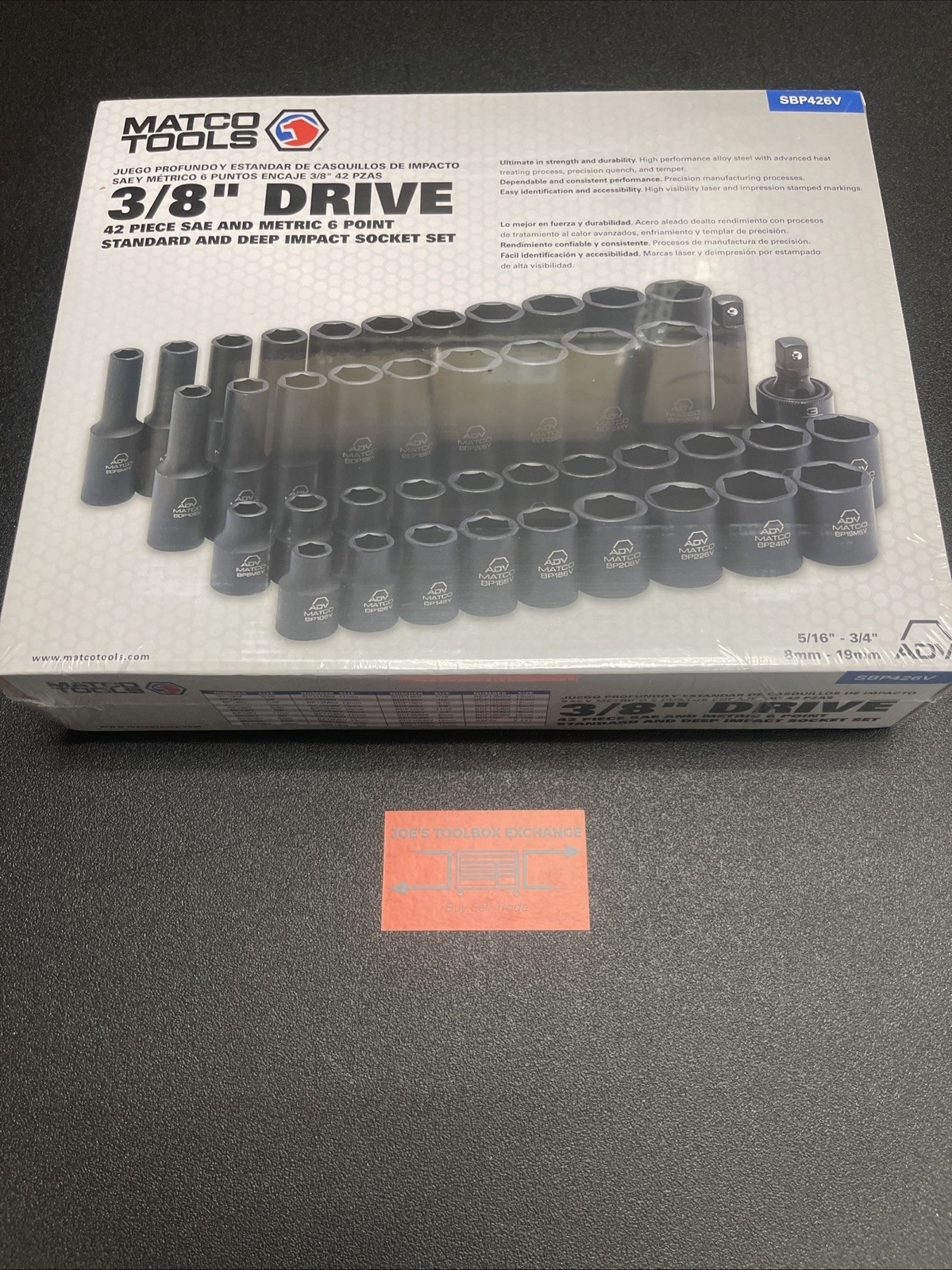 Matco Tools SBP426V 3/8" Dr 42pc SAE & Metric 6Pt Standard & Deep Impact Socket