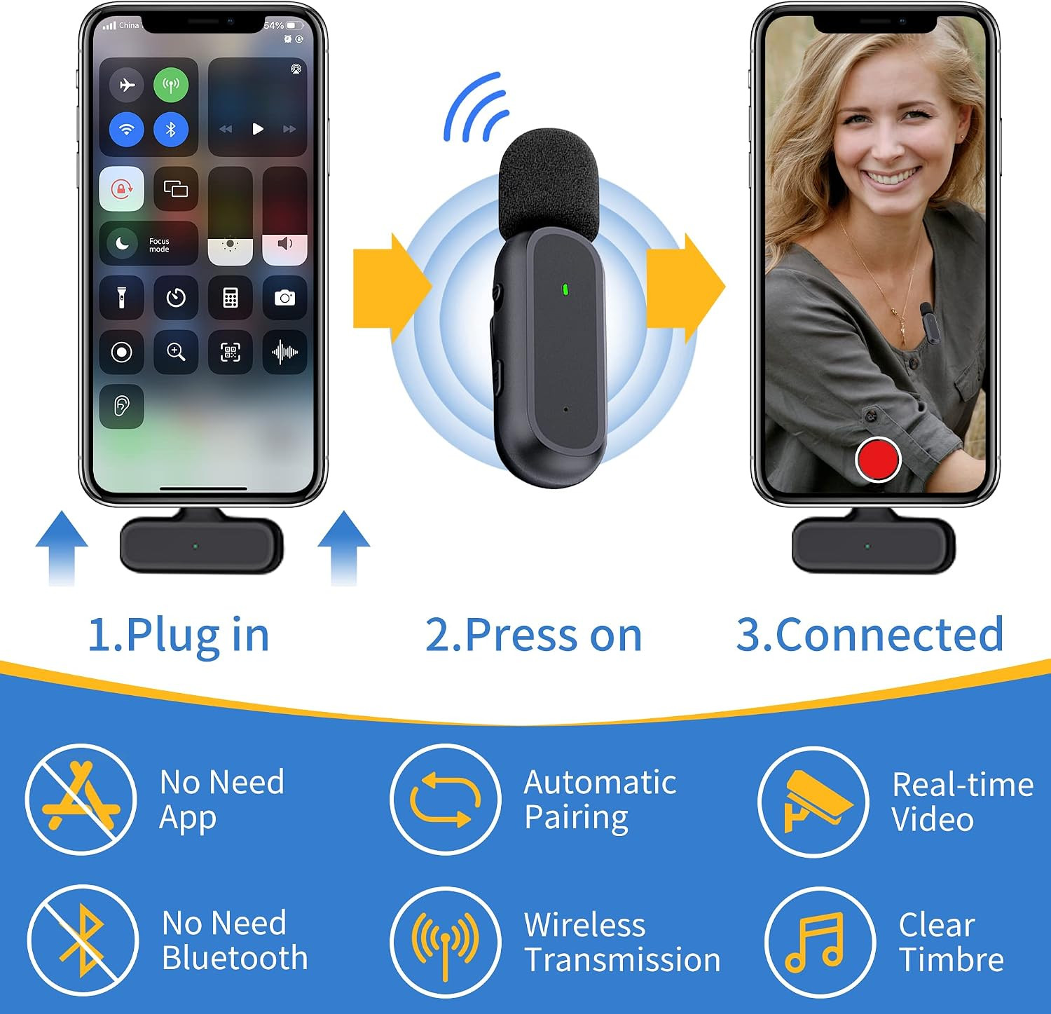 2 Pack Professional Wireless Lavalier Microphone for Iphone Ipad Android