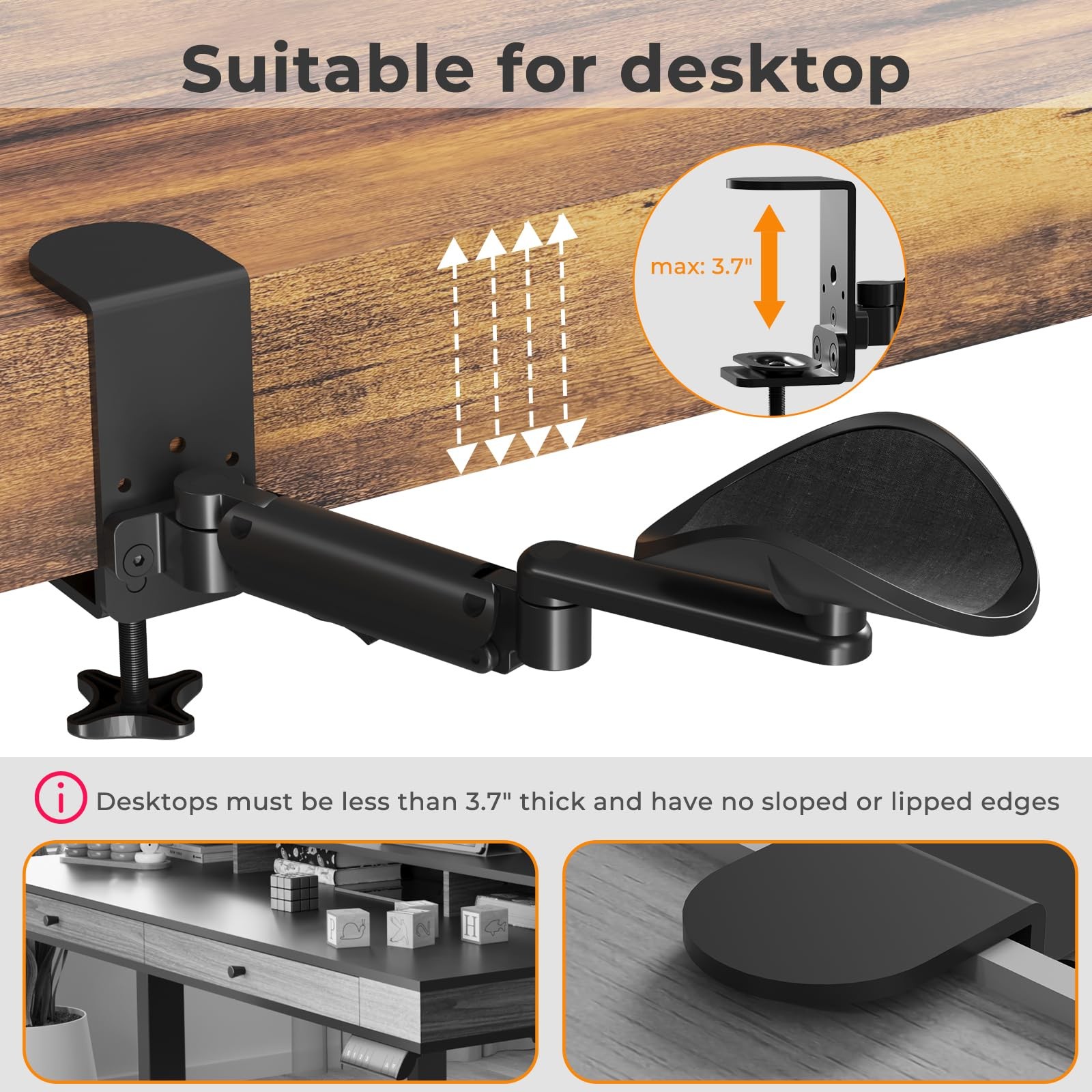 Universal Clamp-on Adjustable Arm Rest, Ergonomic 360° Rotating Elbow Rest Pa...