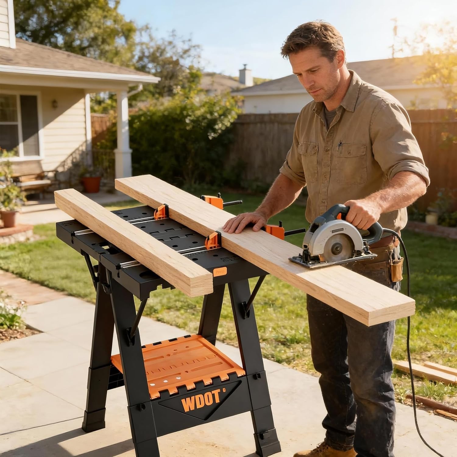 Sturdy 500lbs Mobile Work Table - 2-in-1 Portable Folding Bench for Woodworking