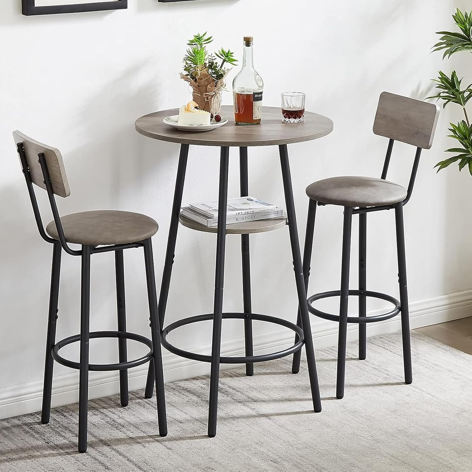 3-Piece Dining Table Set 2 Small Round Kitchen Table W/ 2 Chairs Counter Height