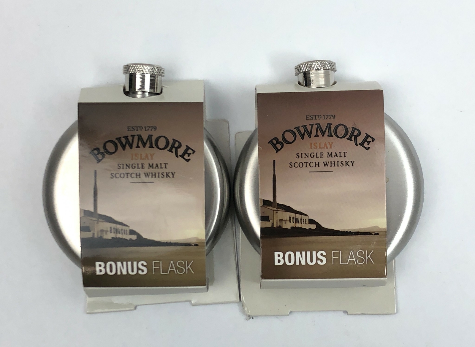 Bowmore EST9 1979 Islay Bonus Flask Single Malt Scotch Whisky NEW Lot of 2