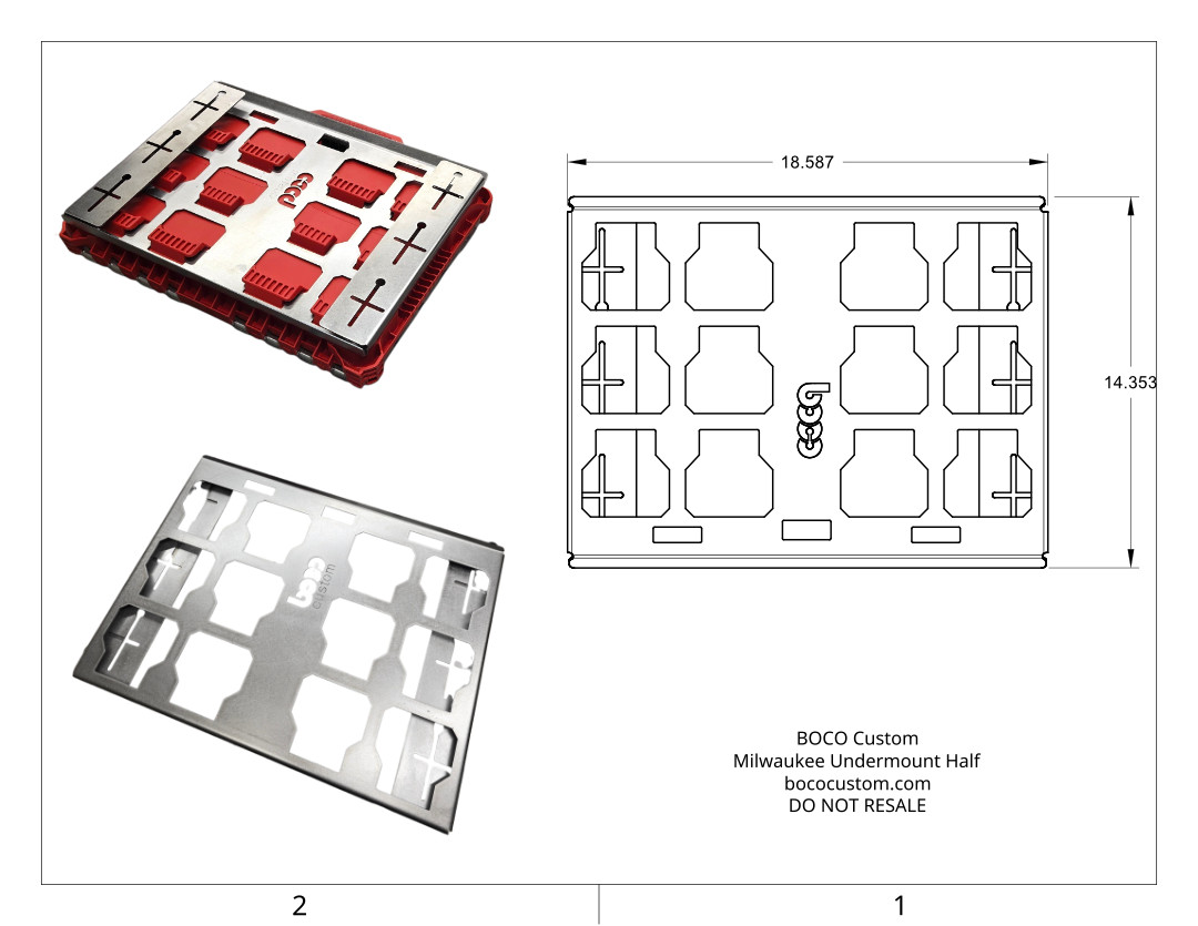 Milwaukee Packout Mount, Full Width,  Hidden Fasteners, Choose Steel or Aluminum