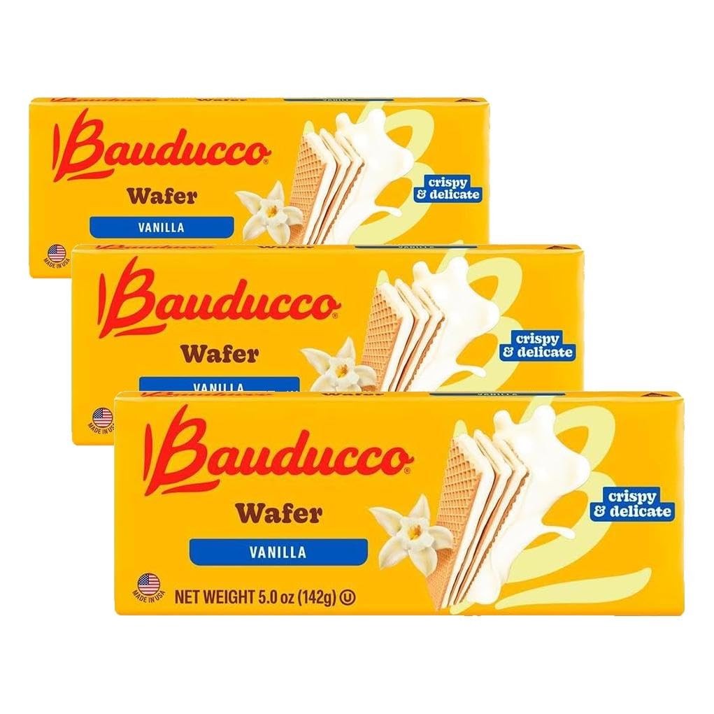 Bauducco Vanilla Wafers - Crispy Wafer Cookies 5.0 Ounce (Pack of 3), Cream