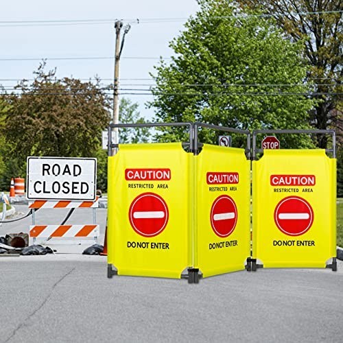 3-Panel PVC Safety Barricade 5.8Ft Foldable Crowd Control Do Not Enter Yellow