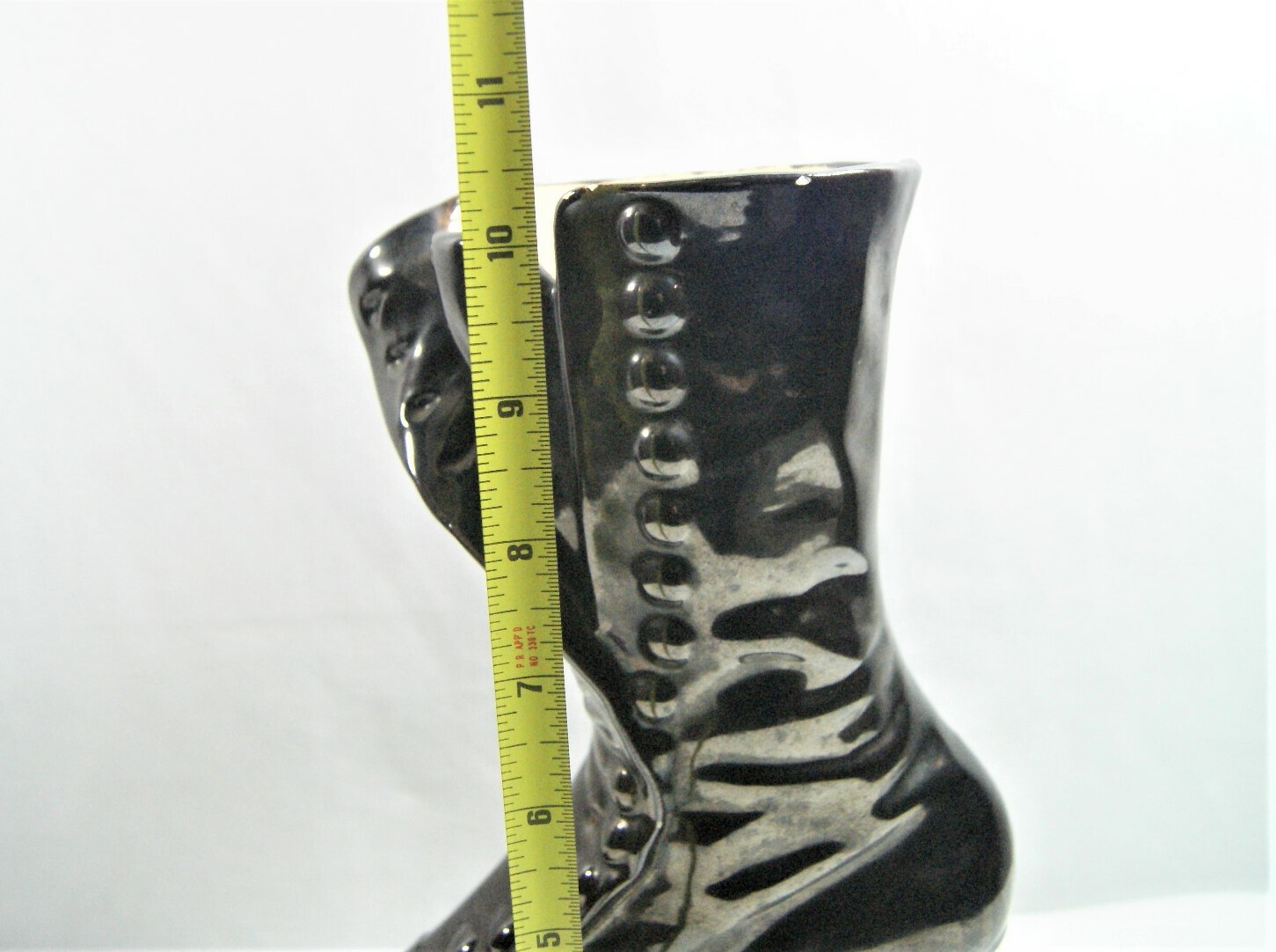 Vintage Atlantic Mold Black Victorian High Top Button Boot Planter Vase 10.5"