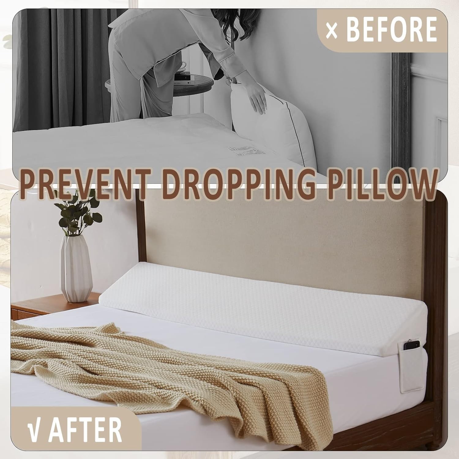 King Size（76"x10"x6"） Bed Wedge Pillow for Headboard - Bed Gap Filler0-8" - T...