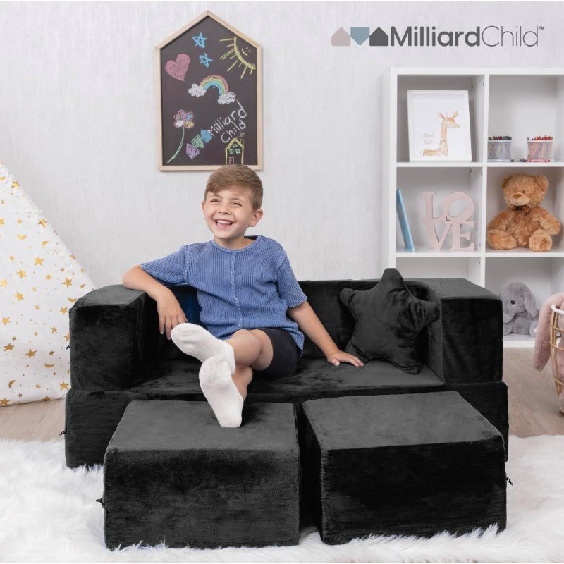 Modular Kids Sofa for Toddler and Baby Playroom/Bedroom Furniture (Black)