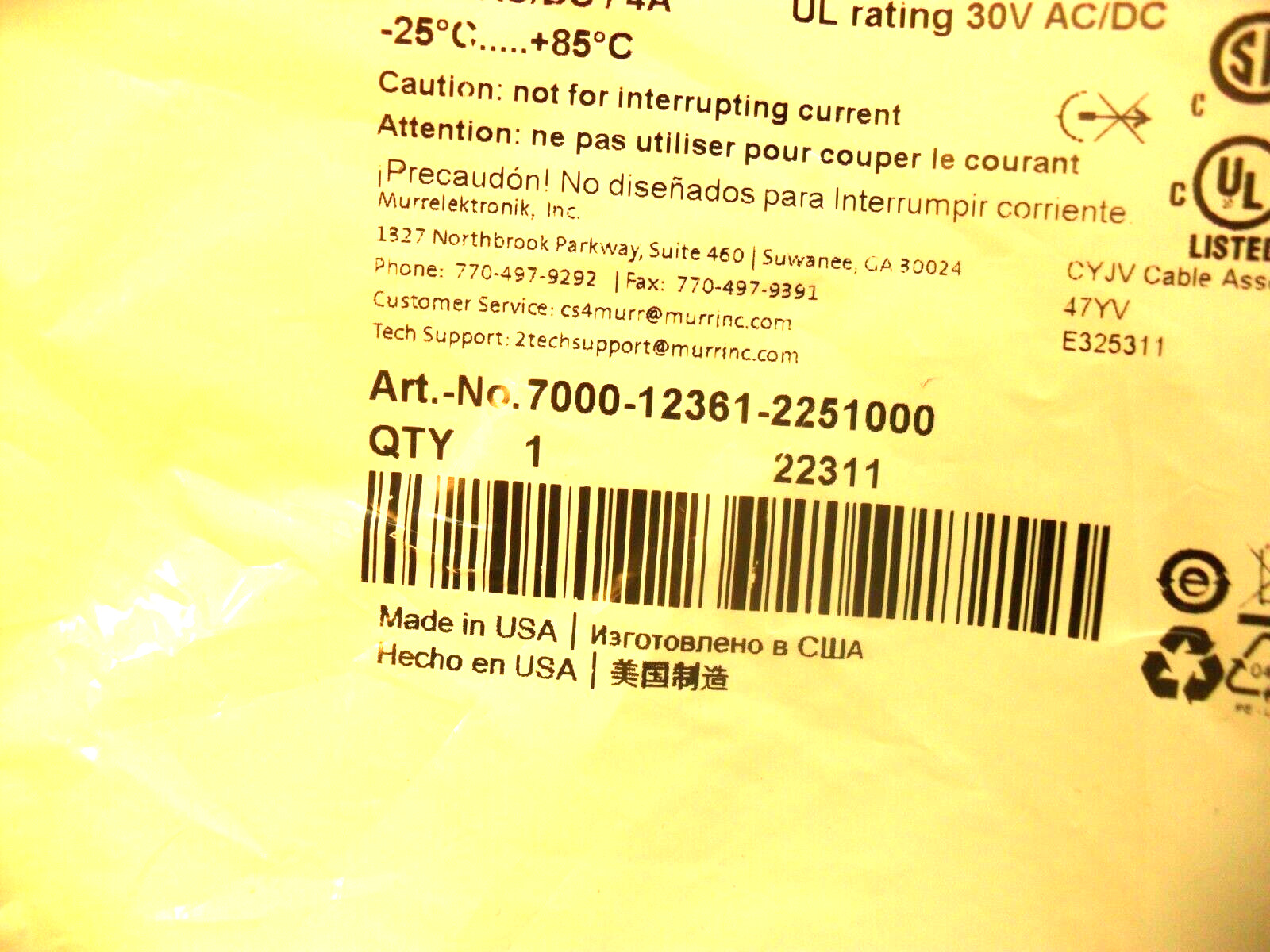 Murrelektronik 7000-12361-2251000  Sealed Factory Bags USA Seller