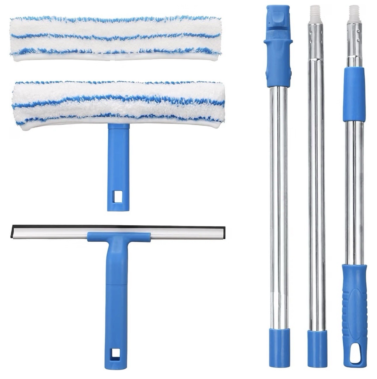 Window Cleaning Kit Squeegee Microfiber Scrubber Telescopic Handle Home Tool New
