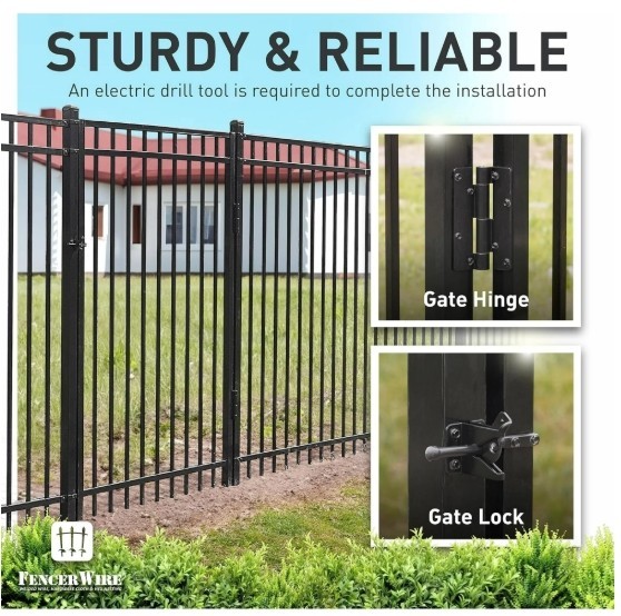Fencer Wire Heavy Duty Garden Fence Gate Lock & Latch Kit Black Steel (2‑Pack)