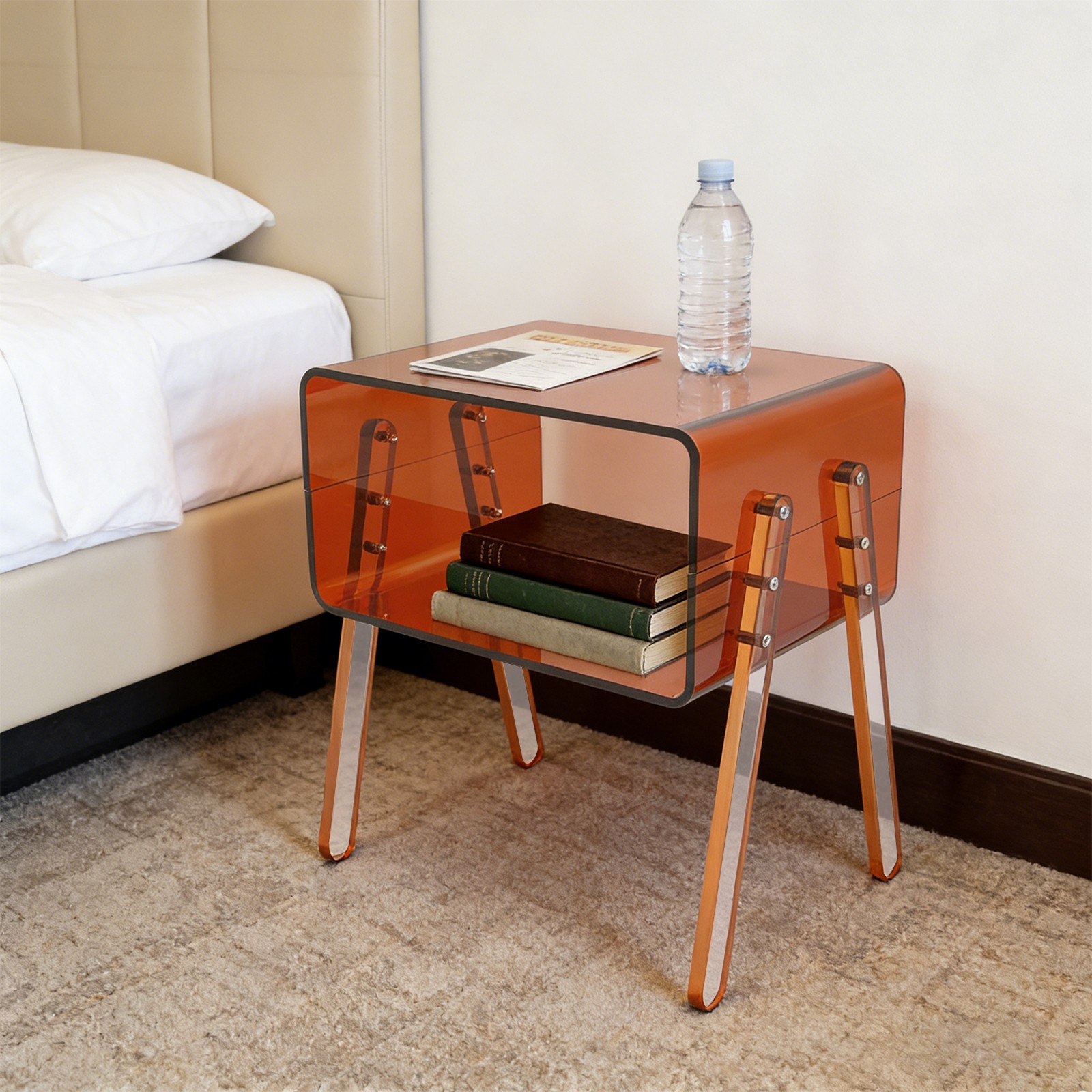Brown Rectangular Side End Table/Night Stand Acrylic Side Table 40*30*43.2cm