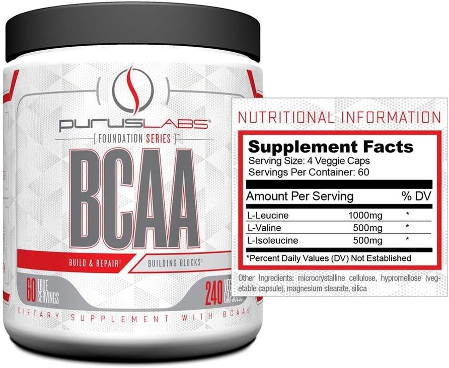 BCAA Amino Acids by Purus Labs - Recovery, Endurance, Strength - 240 Capsules