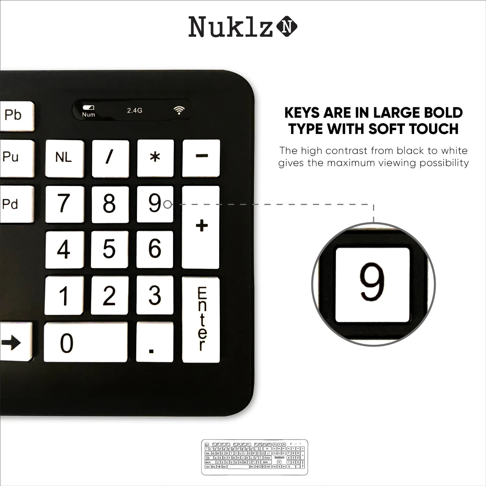 Large Print Keyboard For Low Vision People - USB Wireless High Contrast Keys