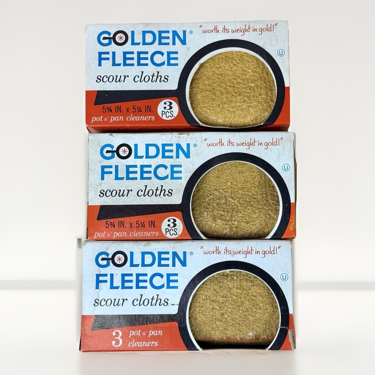 Vintage Golden Fleece Scour Cloths 3 Boxes of 3 Ct. RARE USA  New Old Stock