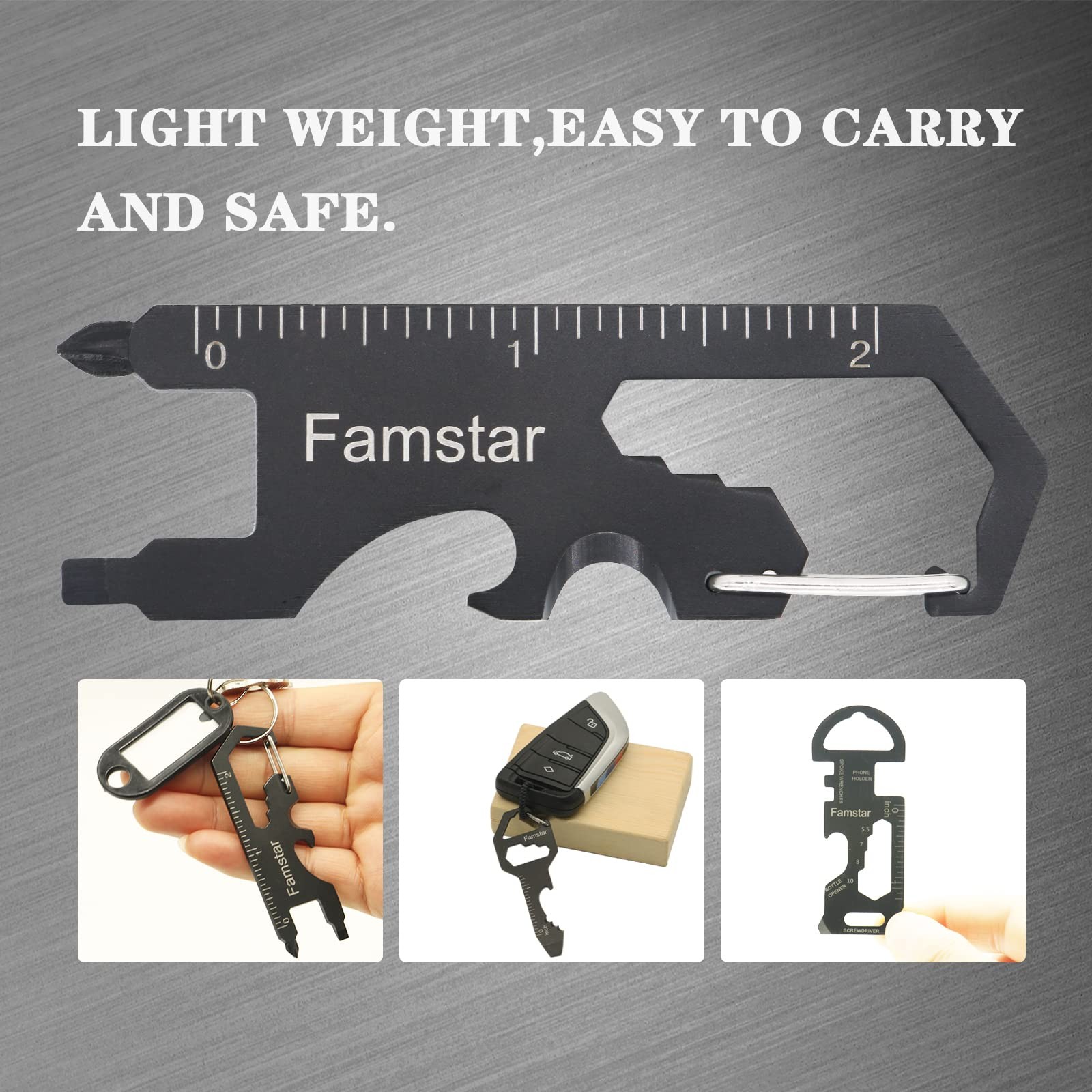 Famstar Keychain Multi-tool 3Pack Metal Pocket Tool Portable Black
