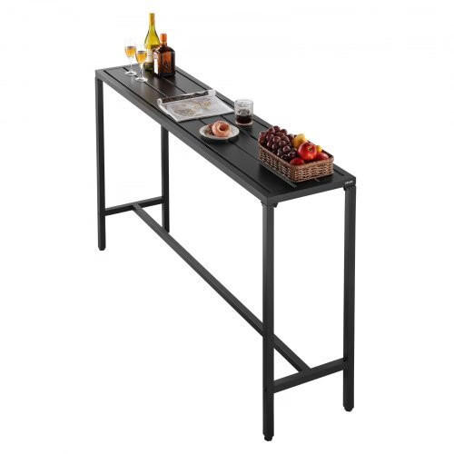 Outdoor Bar Table, 63 x 15 in Patio Bar Table, Waterproof Top & Sturdy Metal Fra