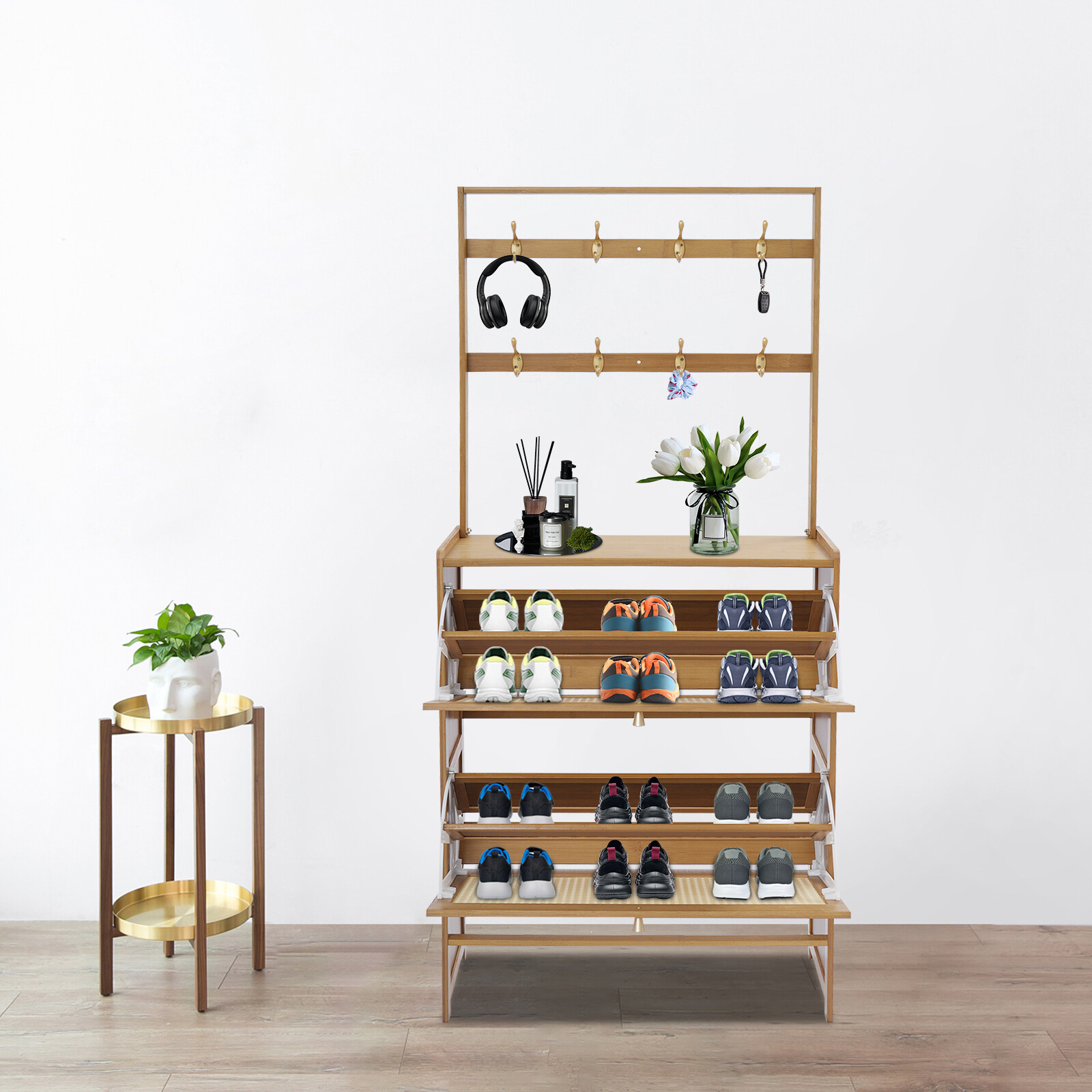 2 Tiers Modern Shoe Cabinet For Entryway Living Room Flip Door Shoe Cabinet