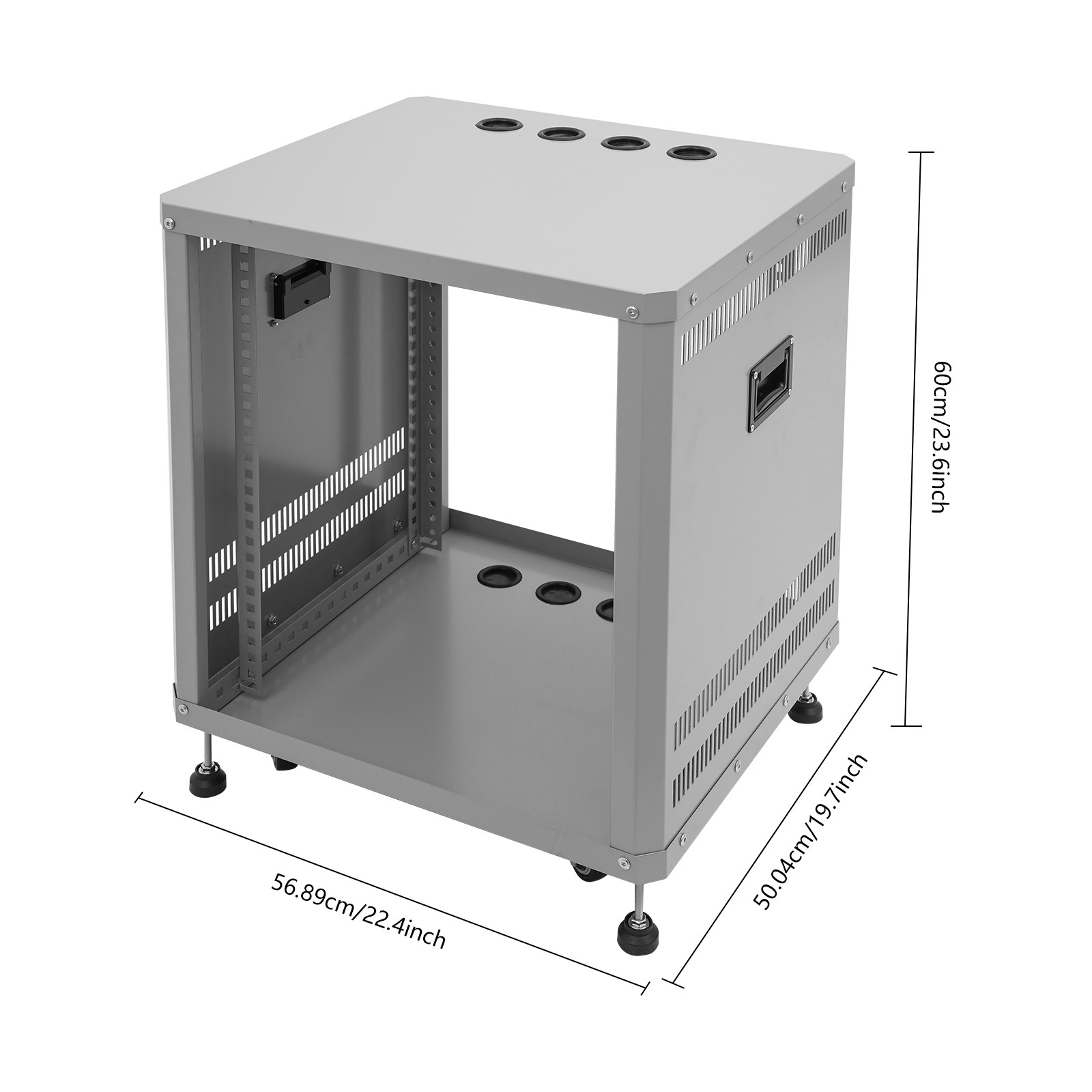 Network & Stereo Rack Rolling Server Rack Open Cabinet with Caster Wheels Grey