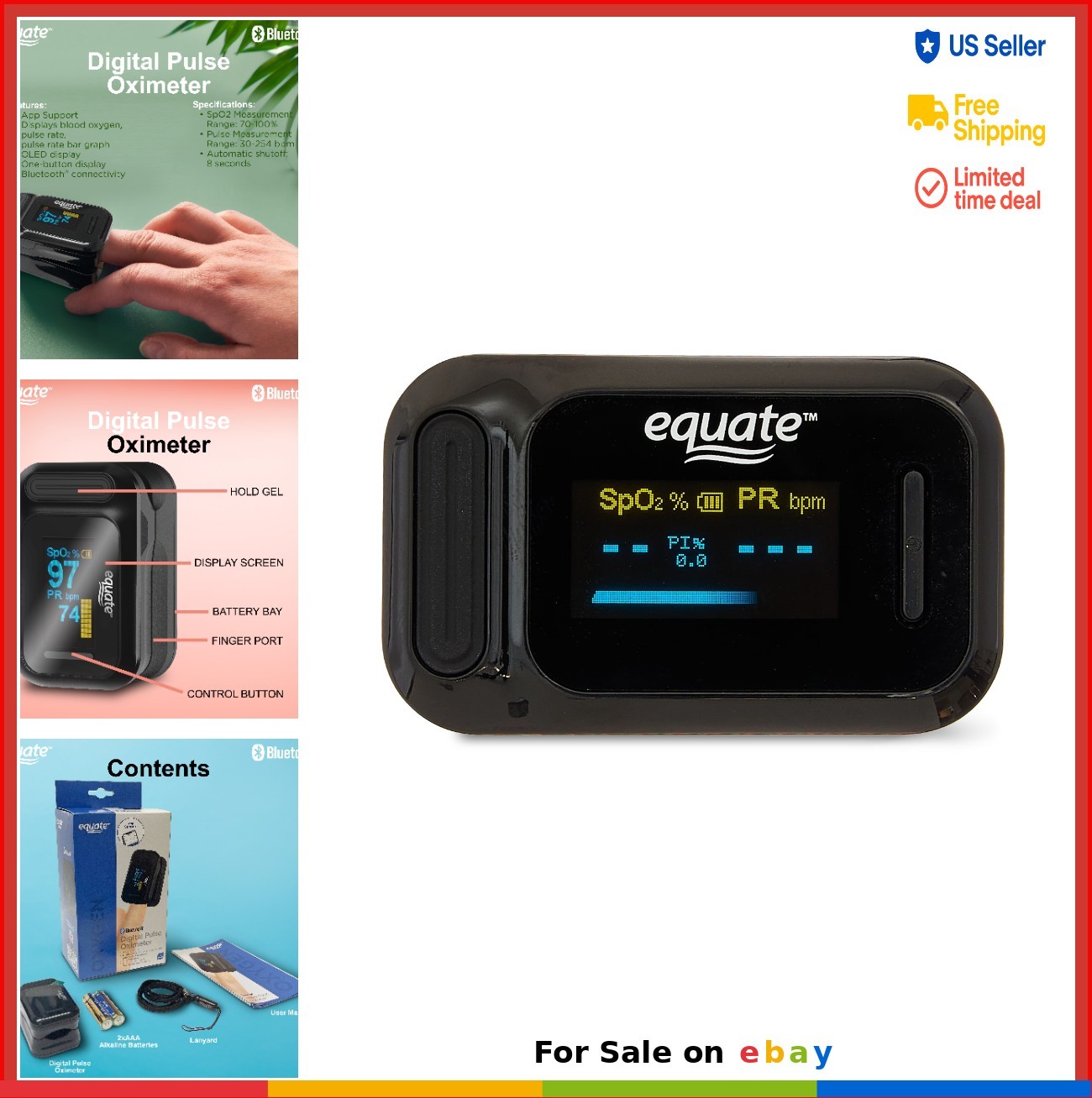 Digital Pulse Oximeter Bluetooth SpO2 Heart Rate Monitor with Batteries Lanyard