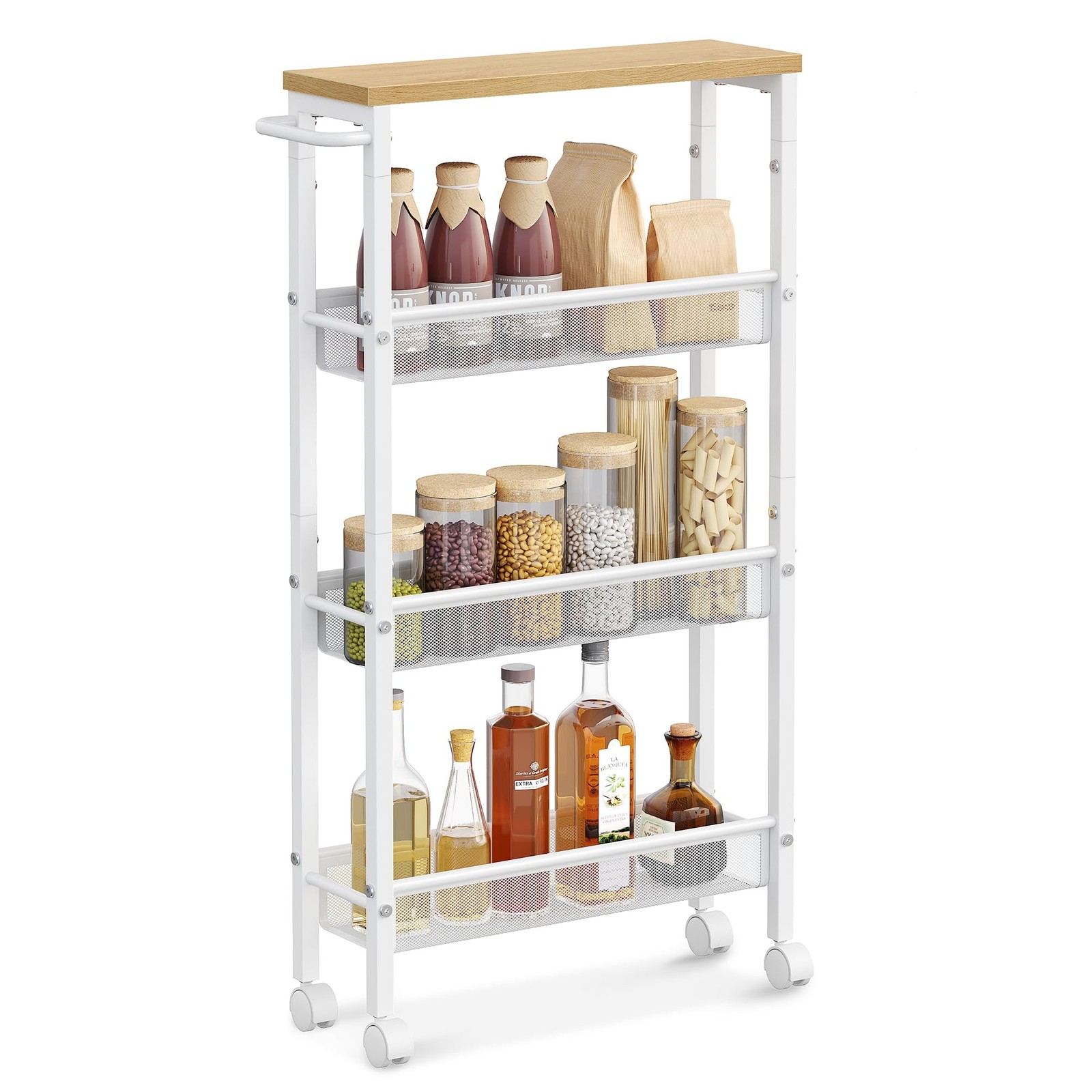 Slim Rolling Cart, 4-Tier Storage Cart, Narrow Cart with Handle, 5.1 Inches D...