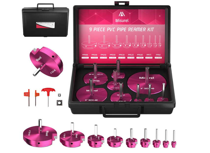 Kit escariador PVC 9 piezas 1/2–4", insertos carburo, Compatible con sistemas de