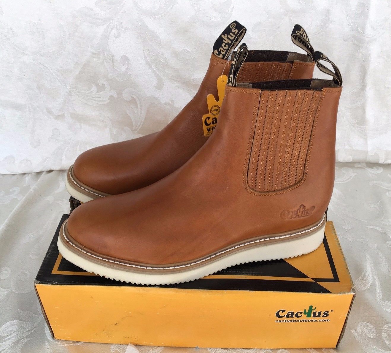 Cactus Work Boots 7611 Honey Pull Up / Slip On Comfort Fit Real Leather