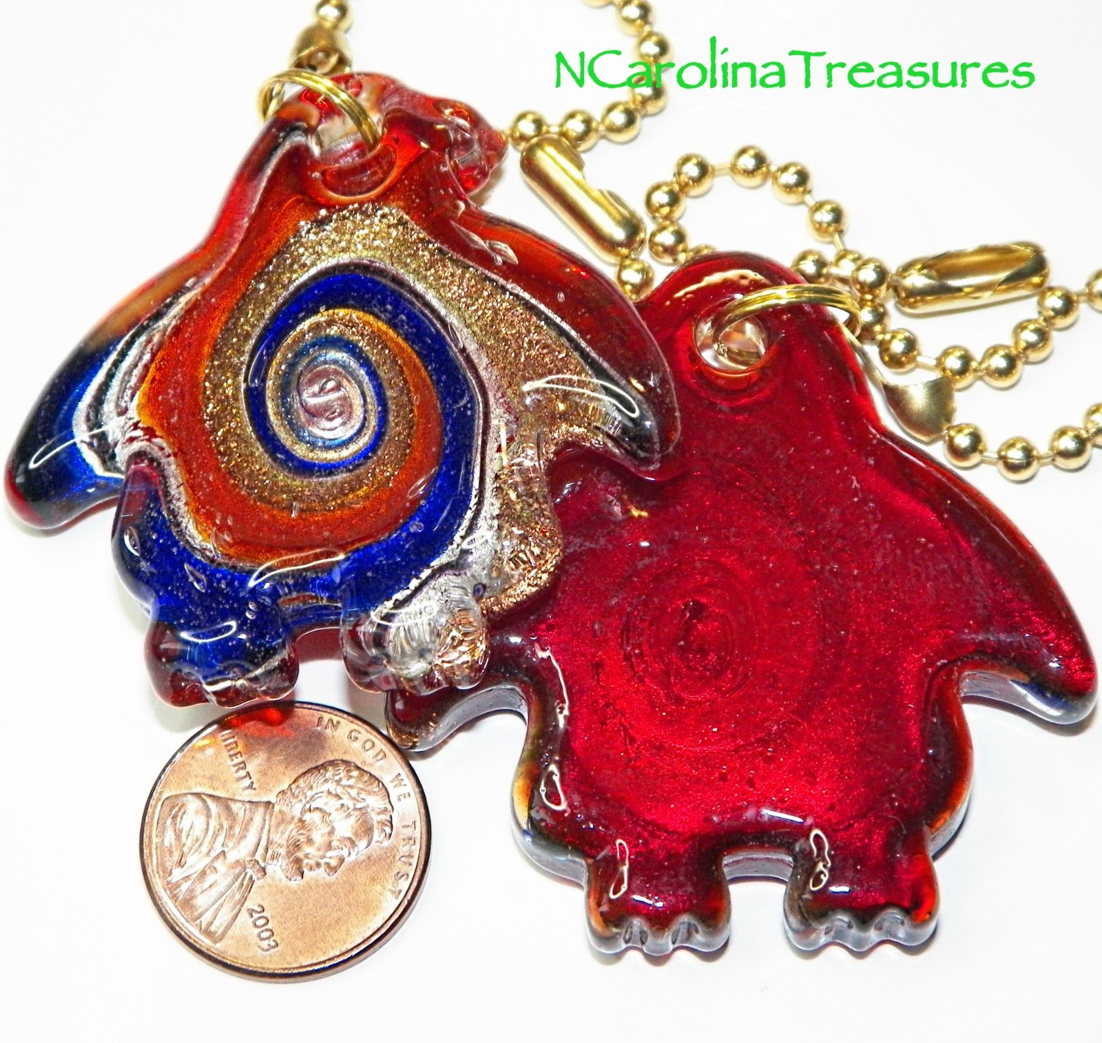 MURANO GLASS CEILING FAN SWITCH PULL RED BLUE PENGUIN PENGUINS LARGE PAIR P105