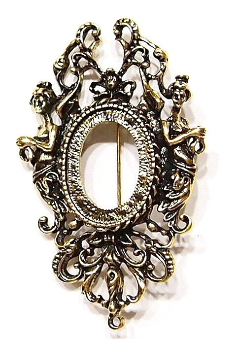 6 of 25x18mm Antique Gold Victorian Muses Graces Brooch Pendant Settings 65x40mm