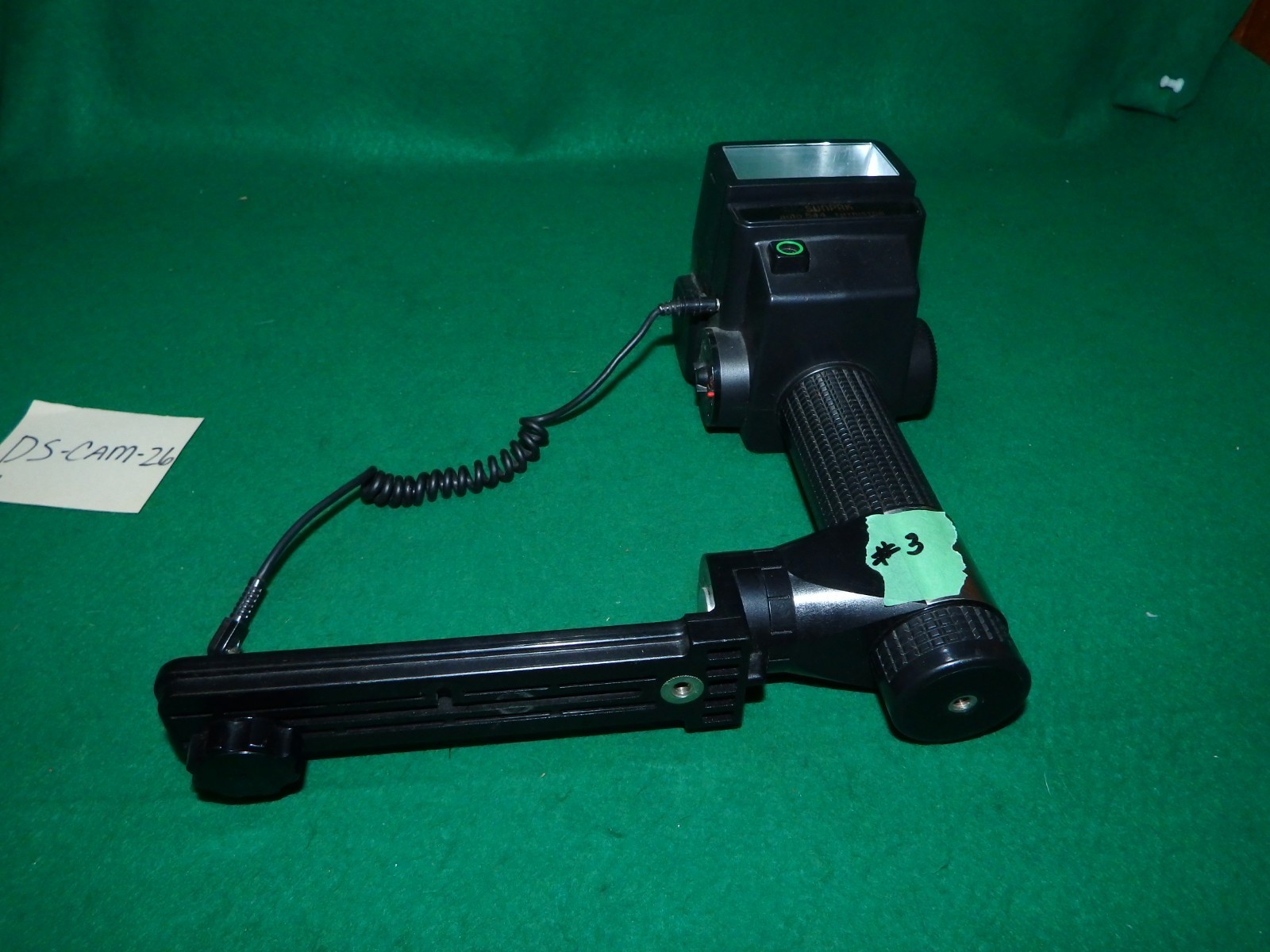 SUNPAK Auto 544 Thyristor Handle Flash+35mm Camera Bracket & PC Sync Cord Tested