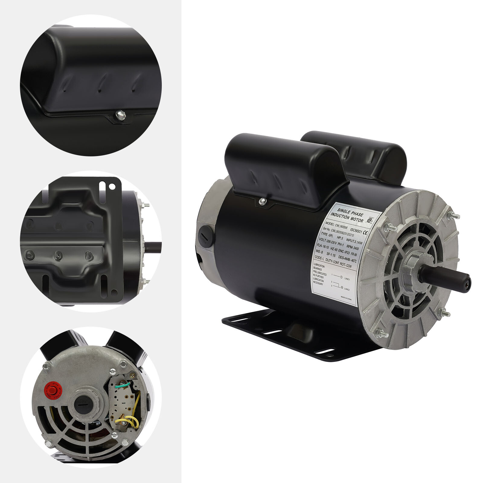 5HP Air Compressor Motor, 5/8" Shaft, 208-230V, Durable Performance