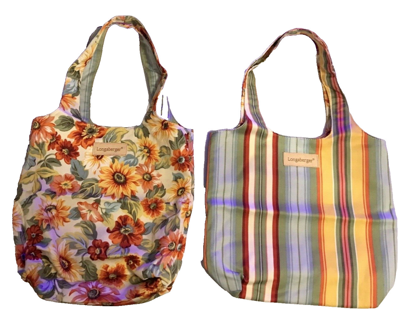 FREE SHIP One (1) Longaberger Sunflower Stripe Reversible Small Grocery Tote New