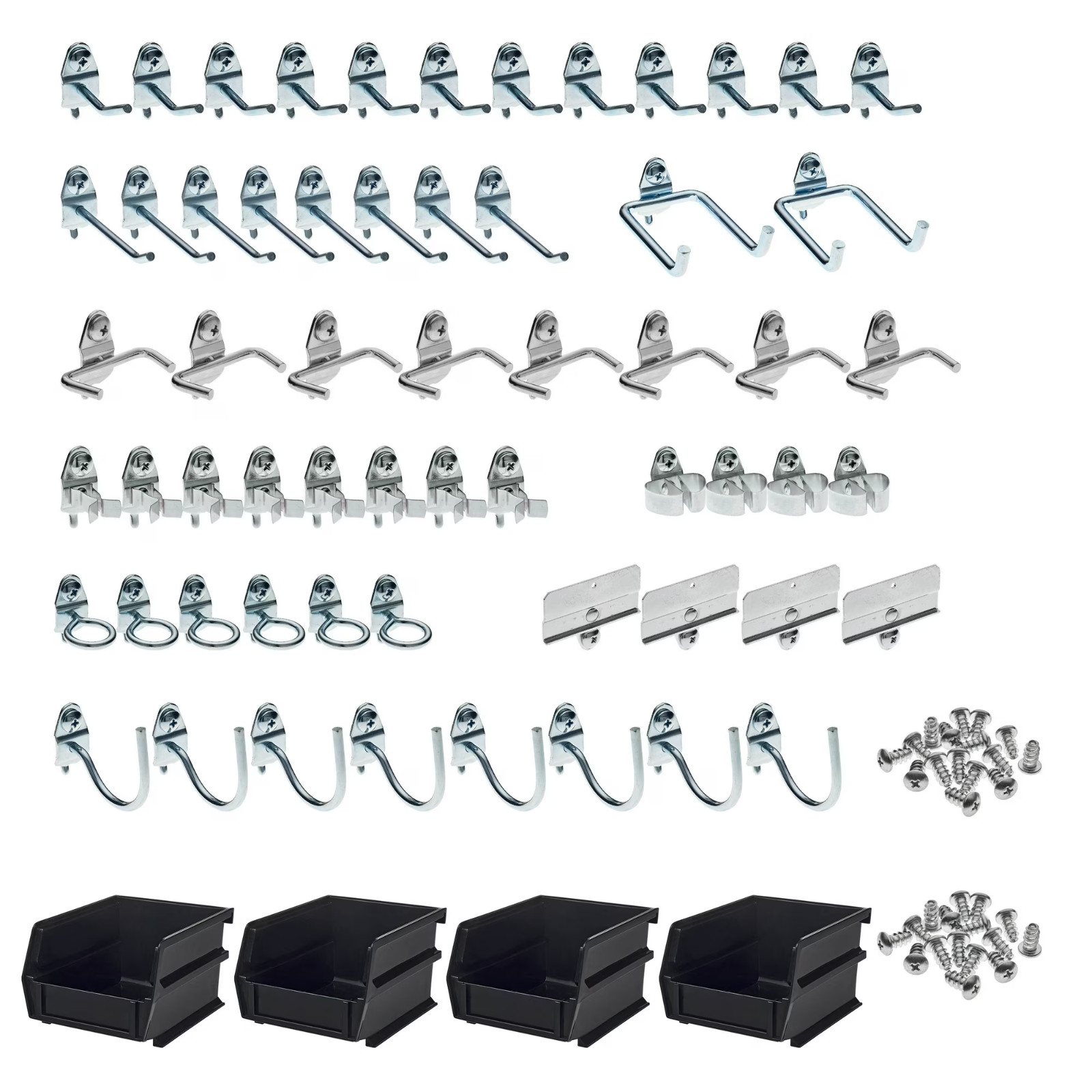 64-Piece Steel Pegboard Hook & Plastic Bin Kit, 60 Hooks & 4 Bins, Model 76964