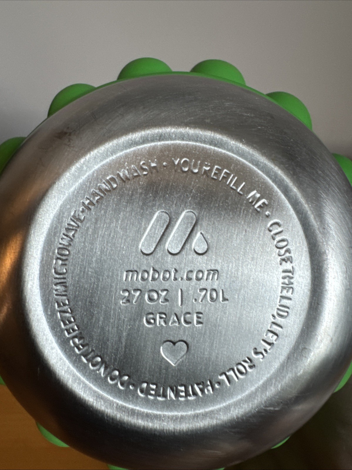 MOBOT Grace Foam Roller Water Bottle 27oz Green Stainless