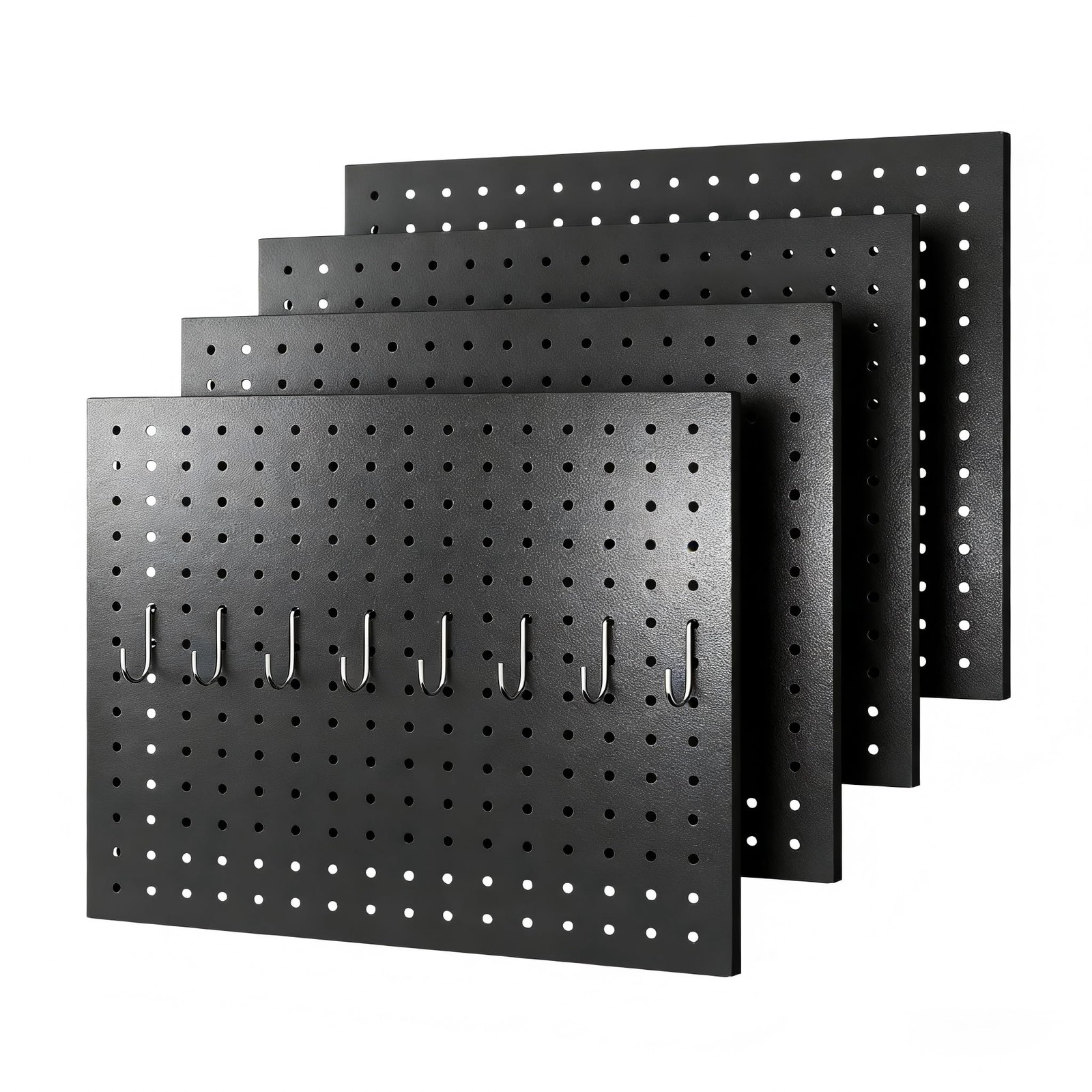 Peg Board 4 Pack Metal Panels 8 Hooks Black Wall Organizer 16x12 Heavy Duty