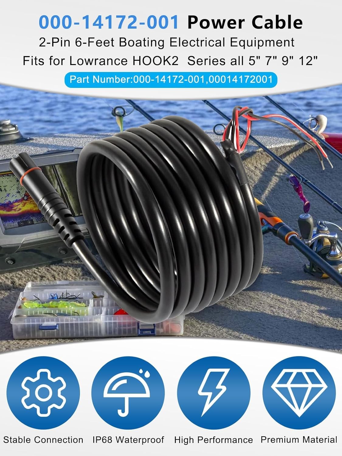 Replace for Lowrance , Hook2 Models 5/7/9/12 Hook2 Power Cable 000-14172-001