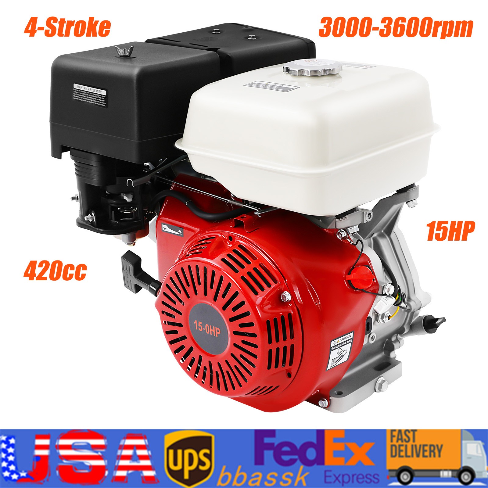 15 HP 4 Stroke  Engine Motor OHV Horizontal Go Kart Motor Recoil Start 420 CC