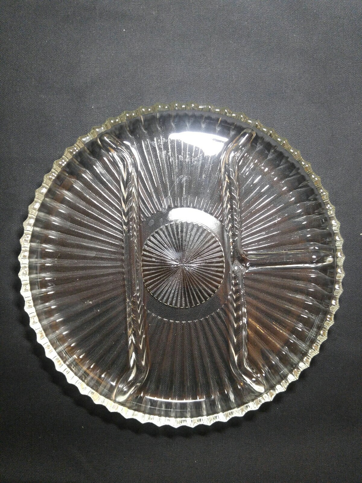 Vintage Sunburst Design Crystal Server Dish 10 in